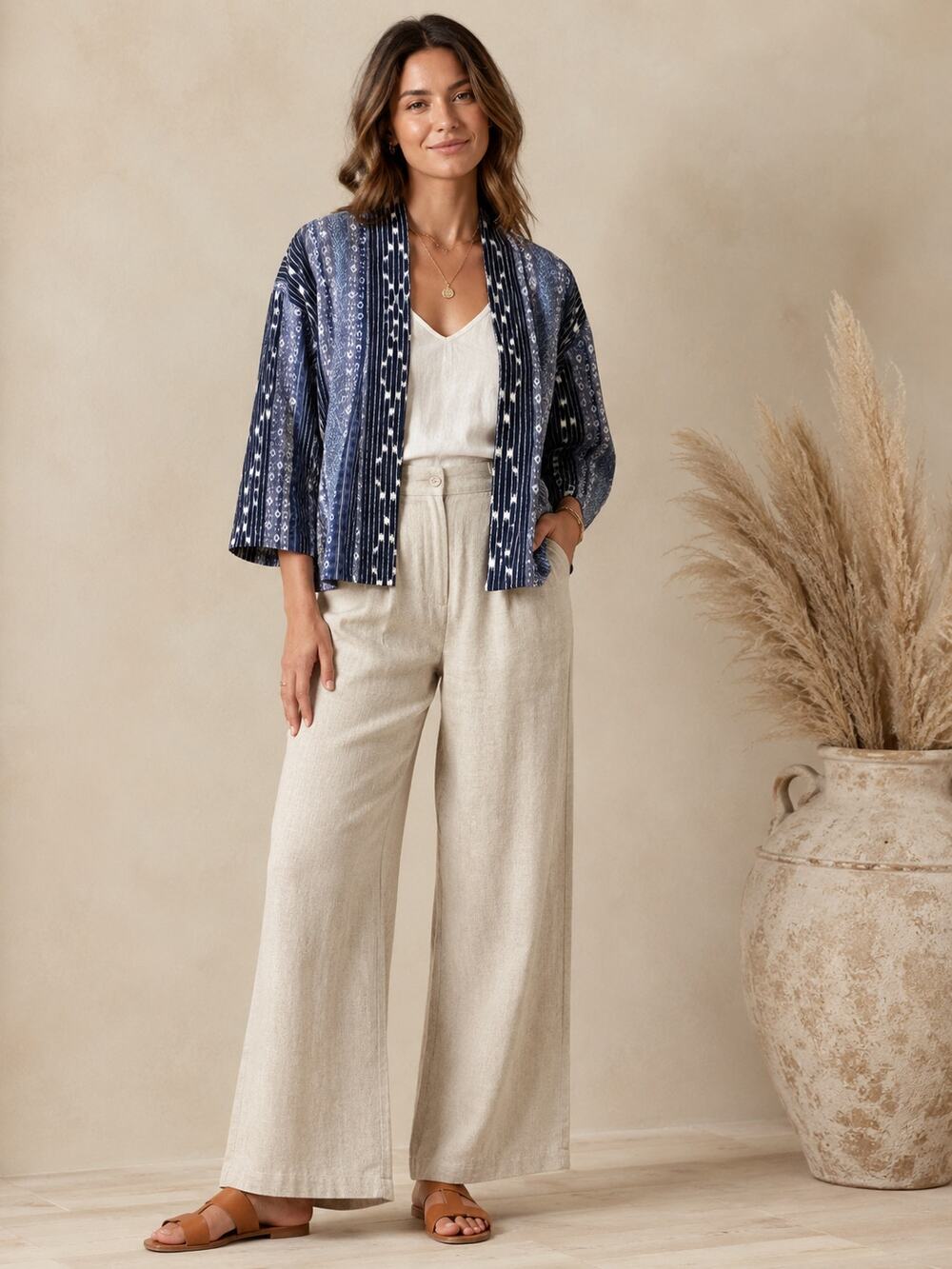 GAP Blue Patterned Kimono Cardigan Open Front Bohemian Indie  XS